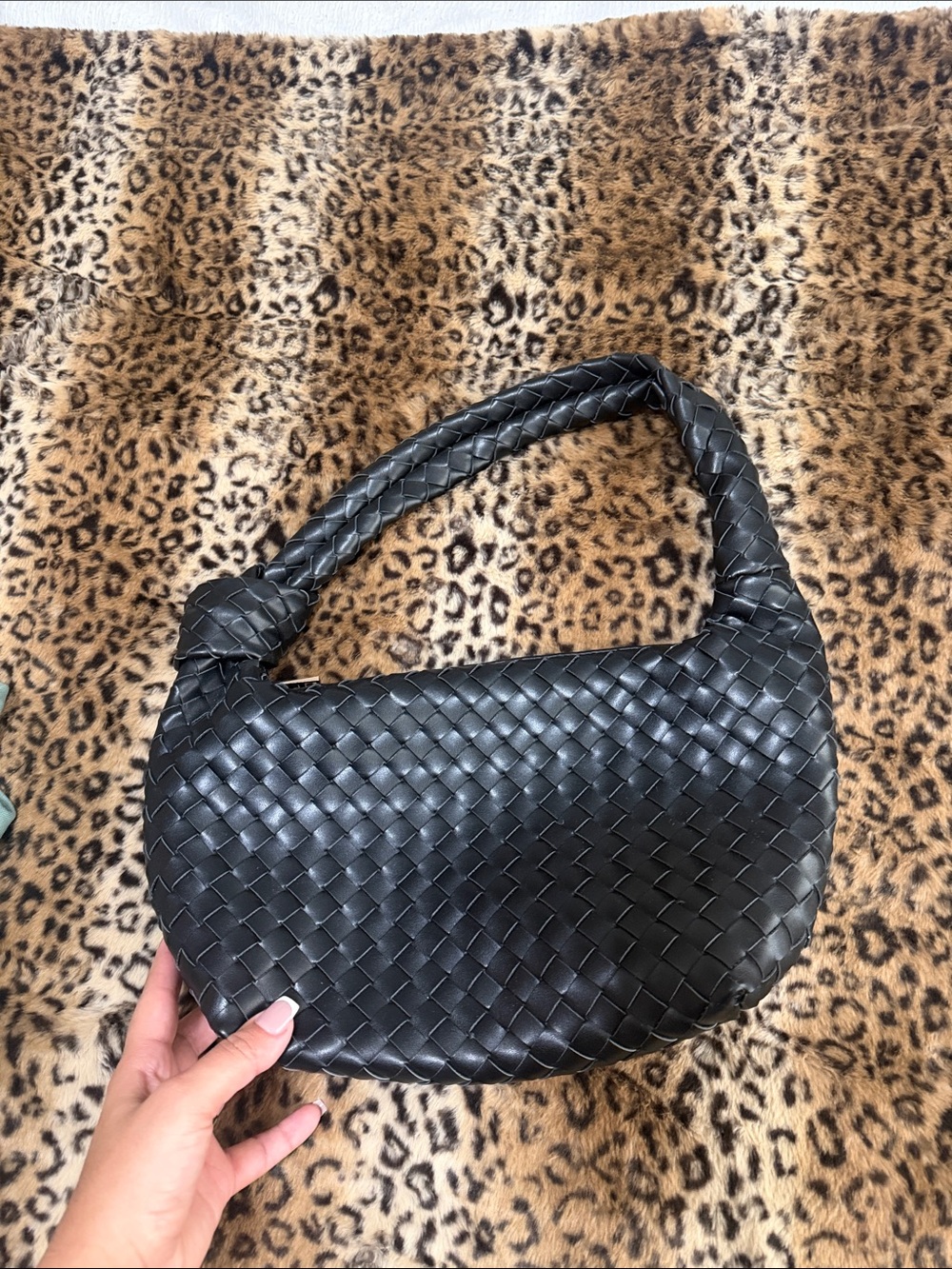 Black Woven Shoulder Bag - Brand Unspecified